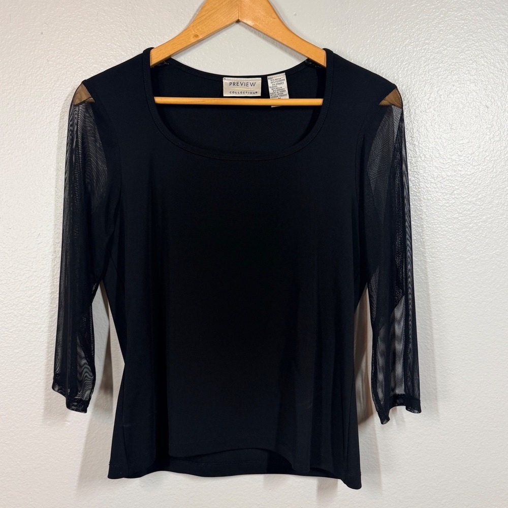 Preview Collection Top Women M Black Mesh Sleeve Scoop Neck Whimsygoth Witchy